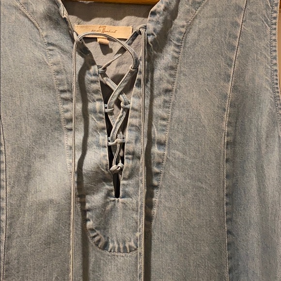 7 For All Mankind Lace Up Chambray denim mini tunic shirt dress light wash M - Picture 4 of 14